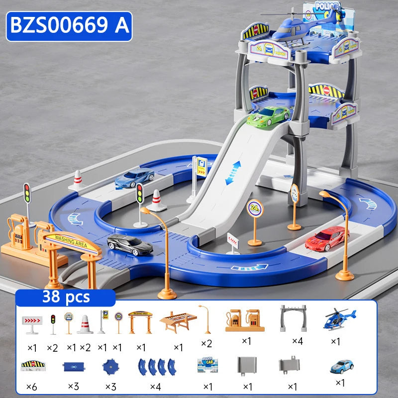Children Parking Lot Ramp Track Car Toys Urban Rail Construction Vehicles Play Set Race Tracks Road Games Preschool Boys Gifts