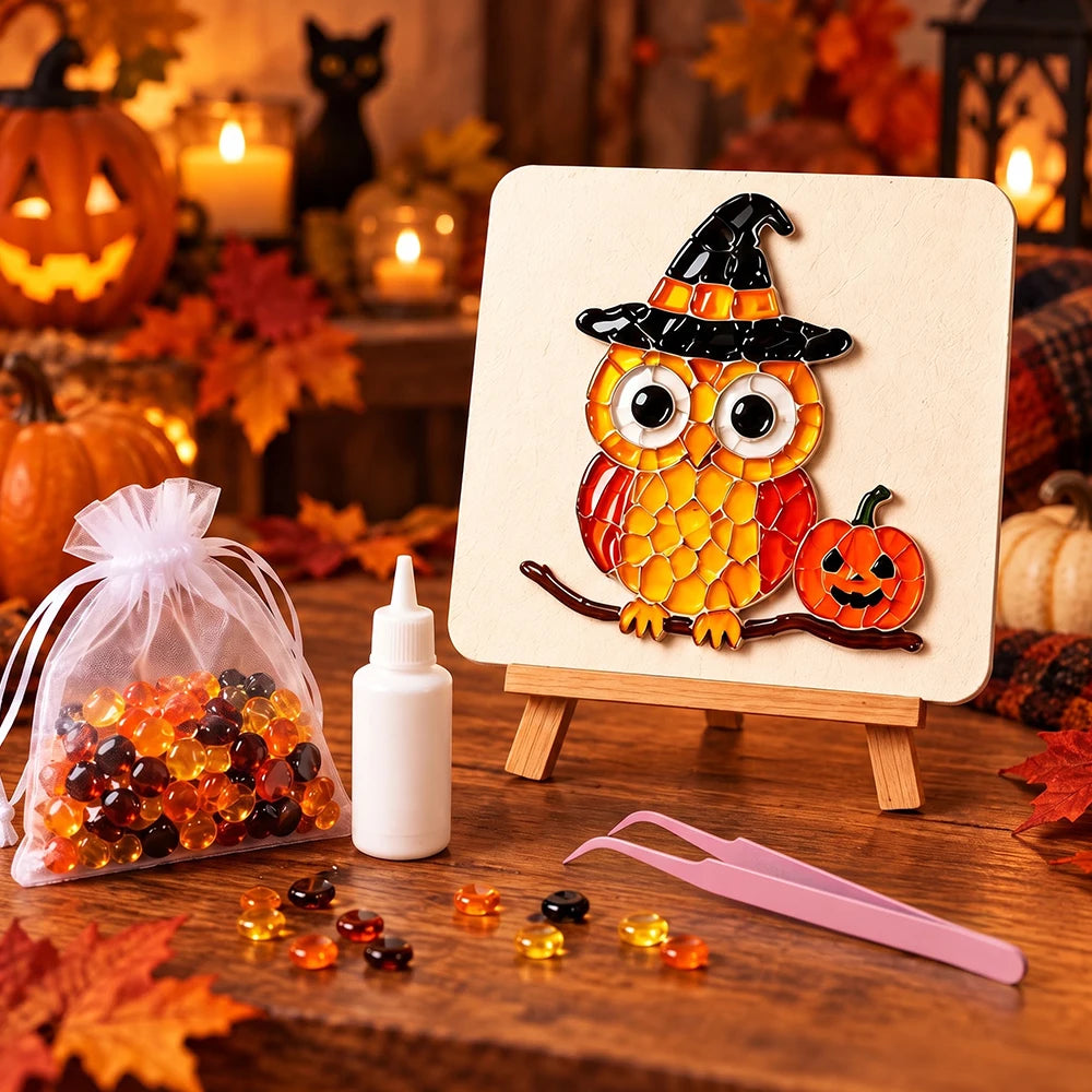 Halloween Mosaic Art Kit for Adults, DIY Glass Mosaic Tile Craft Kit, Halloween Black Cat/Owl/Witch Pumpkin Mosaic Painti