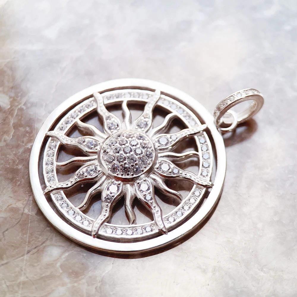 Pendant Sun Star CZ Pave Summer Winter New 925 Sterling Silver Fine Jewelry Europe Style Accessories Gift For Men Woman