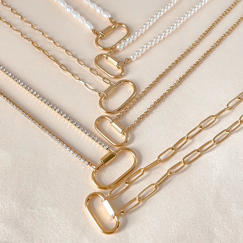 EManco Button Pendant Stainless Steel Women's Necklace 14K PVD Gold-plated Fashionable Waterproof Jewelry