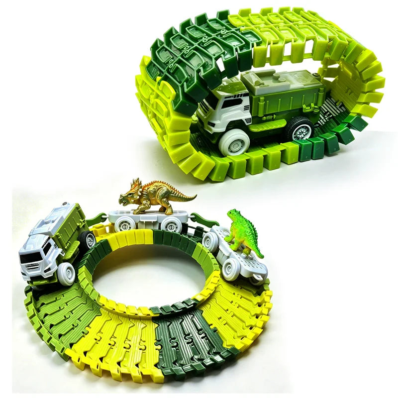 48pcs/set Dinosaur Racing Track Set Bend Flexible Race Track Racing Car Track Rail Car Toys Educational Puzzle Toys