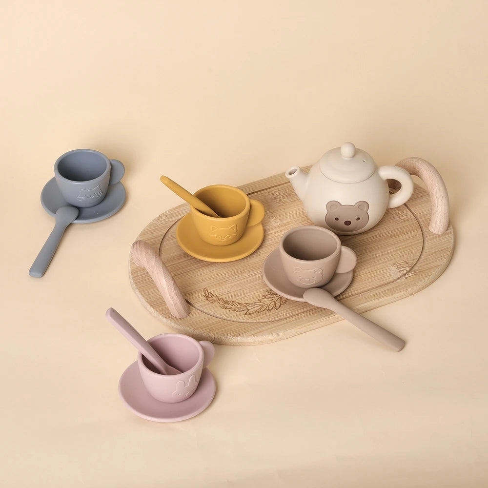 Kids Play House Toys Wooden Tea Set Pretend Make Tea Play With Teapot Teacup Afternoon Snack Role Playing Toys Boys Girls Gift
