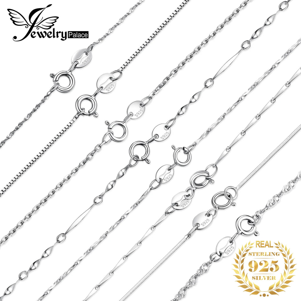 JewelryPalace Genuine 100% 925 Sterling Silver Necklace Ingot Twisted Trace Belcher Snake Bar Singapore Box Chain Necklace Women