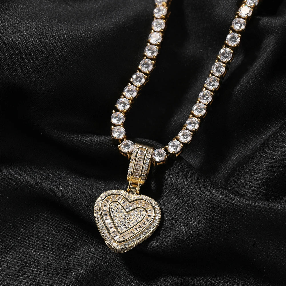 THE BLING KING Baguette CZ Small Heart Shaped Pendant Necklace For Women Iced Out 5A+ Cubic Zironia Lovely Jewelry Birthday Gift