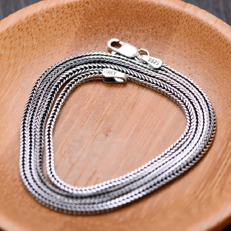 S925 pure silver Fox Tail Sweater Chain For Men And Women Retro Style Bracelet With Thick 3mm Woven Vhain