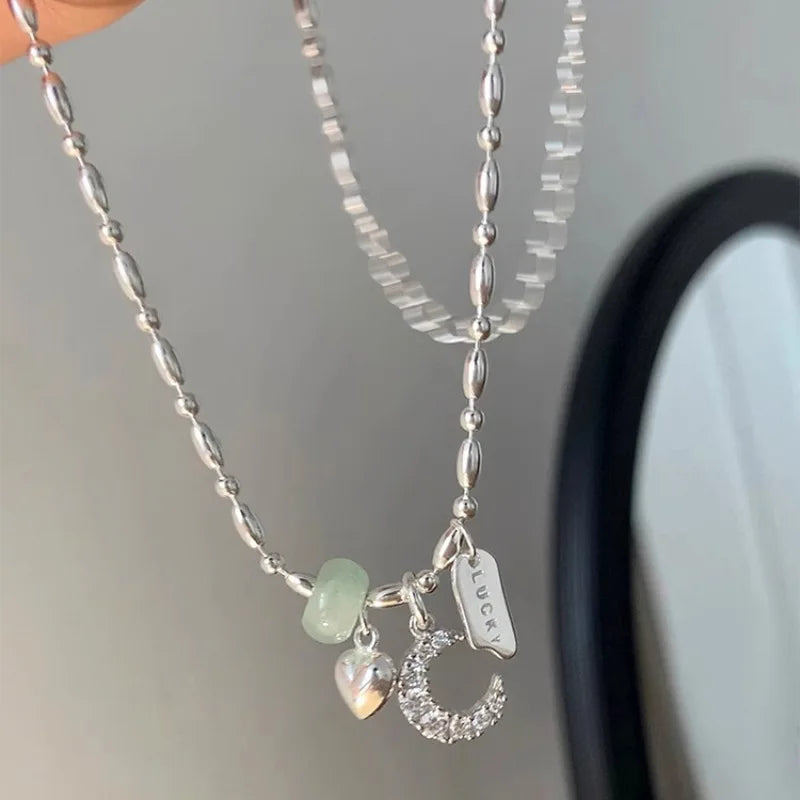 VENTFILLE 925 Sterling Silver Zircon Love Heart Necklaces for Women Girl Moon Luck Hotan Jade Jewelry Dropshipping