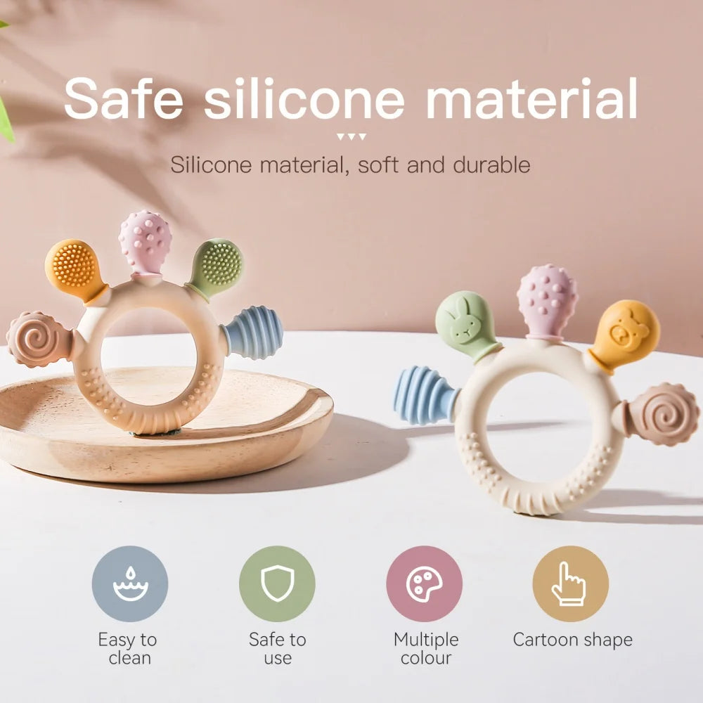 Baby Silicone Teether Anxiety Teething Toys 0 12 Months Toys Food Grade Silicone Ring Bracelet for Baby Soothing Tooth Chew Toys