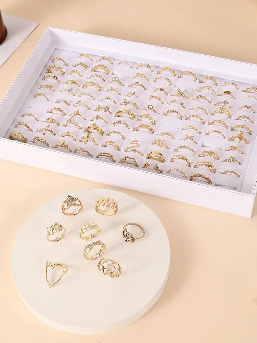 1/5/15/30/50/100 Piece Set Minimalist Hollow Out Design Geometric Ring Multi Piece Set Girl Daily Party Wearing Fashion Jewelry