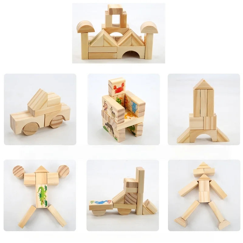 Wooden DIY Puzzle Blocks for Boys And Girls Montessori Stacking Blocks Colorful Educational Creative Toys Enlightenment Thinking
