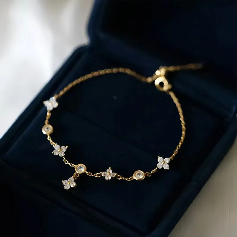LGKGL Read S925 Sterling Silver Plated 18K Gold Sparkling Zircon Flower Necklace for Women Girl Exquisite Party Jewelry Gifts