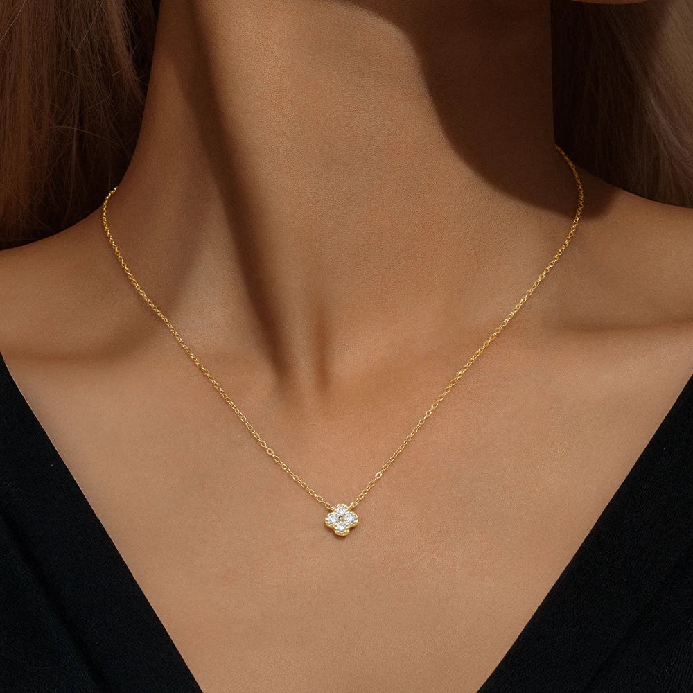 Aide Plata Real 925 Sterling Silver Lucky Lady Necklace European And American Four-leaf Clover Chain Necklace Turquoise Necklace