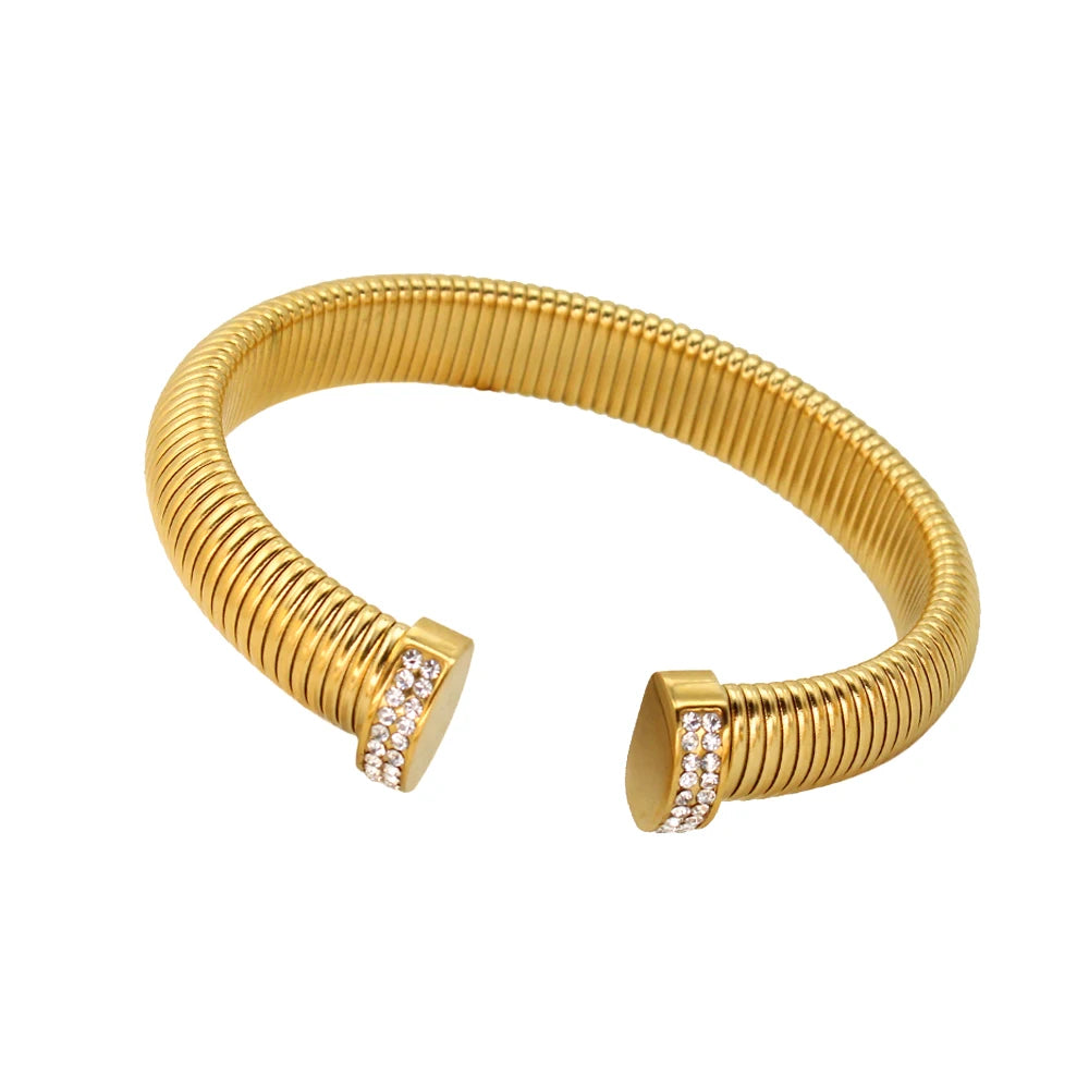 High Quality Cross Cuff Stainless Steel Jewelry Set Personalized Spiral Texture 18K Gold Plated Arm Neck Bijoux Waterproof