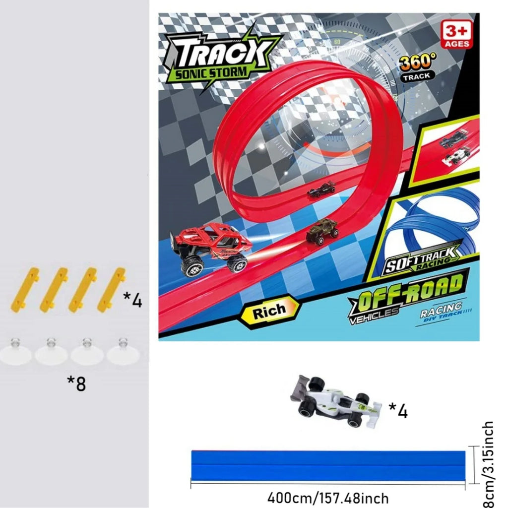 DIY Assembled Soft Track Car with Inertia Return for Kids Rolls Up Portable DIY Racetrack Birthday Gifts for Children