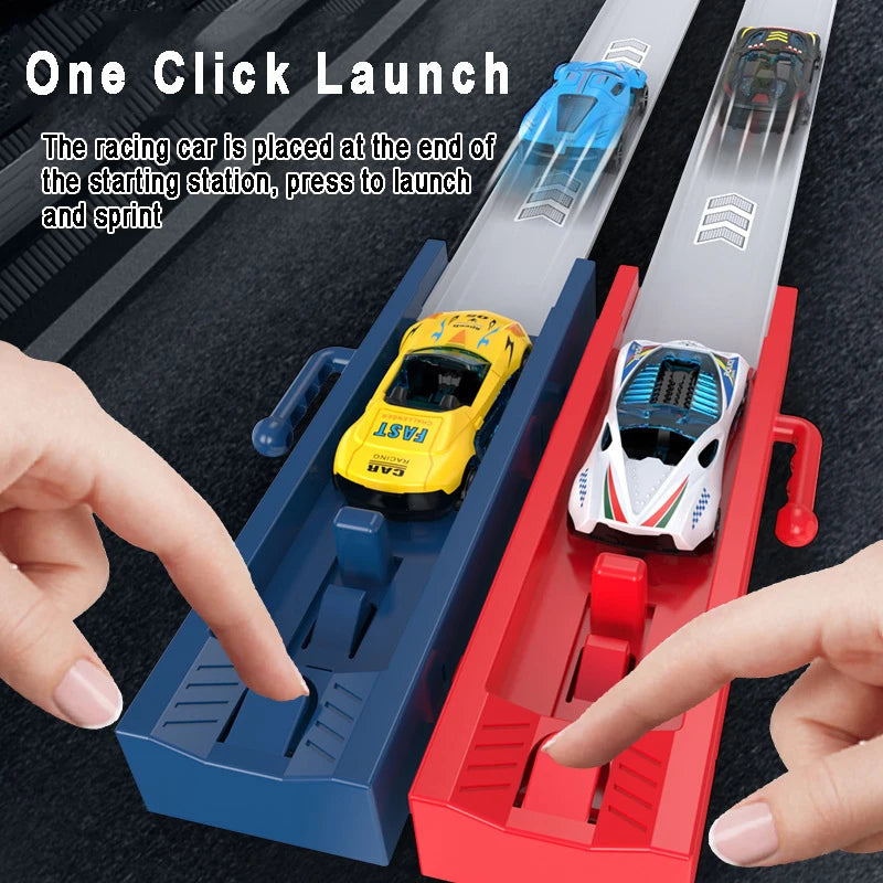 Kid Track Car Racing Set Toy DIY Assembled Track Kits Catapult Rail Car Racing Strategy Game Fun Interactive Social Toy Boy Gift