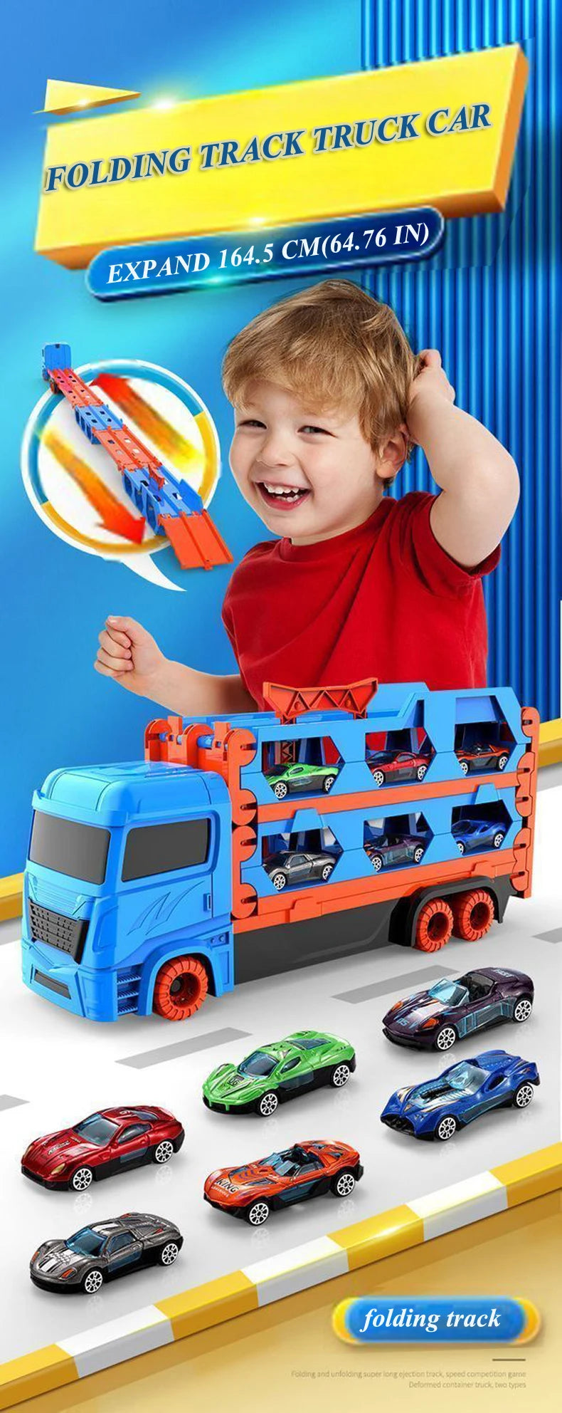 Large Car Transporter Truck Folding Track Racing Vehicle Kids Competitive Games Storage Alloy Car Boy Toy Children Novel Gift