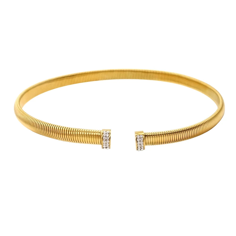 High Quality Cross Cuff Stainless Steel Jewelry Set Personalized Spiral Texture 18K Gold Plated Arm Neck Bijoux Waterproof