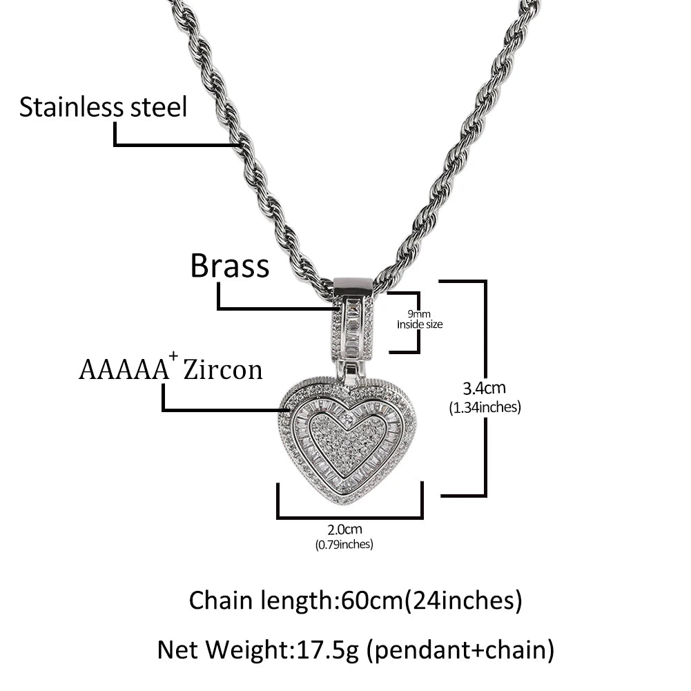 THE BLING KING Baguette CZ Small Heart Shaped Pendant Necklace For Women Iced Out 5A+ Cubic Zironia Lovely Jewelry Birthday Gift