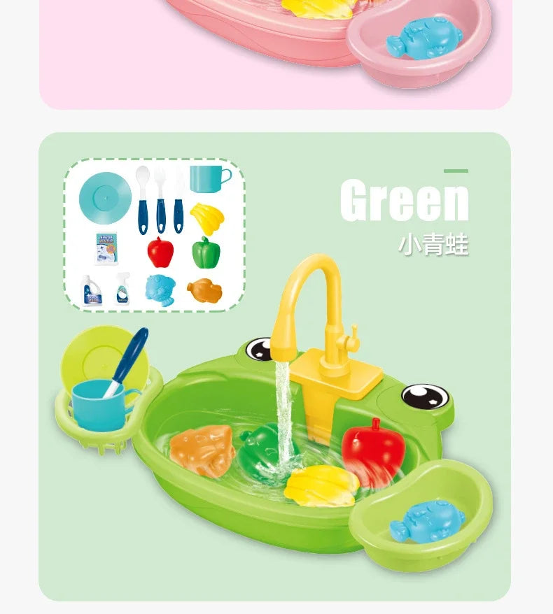 Children's Play Kitchen Toys Water Pretend Play House Kids Can Drain Wash Basin Sink Kids Kitchen Set Toy for Boys Girls Gifts
