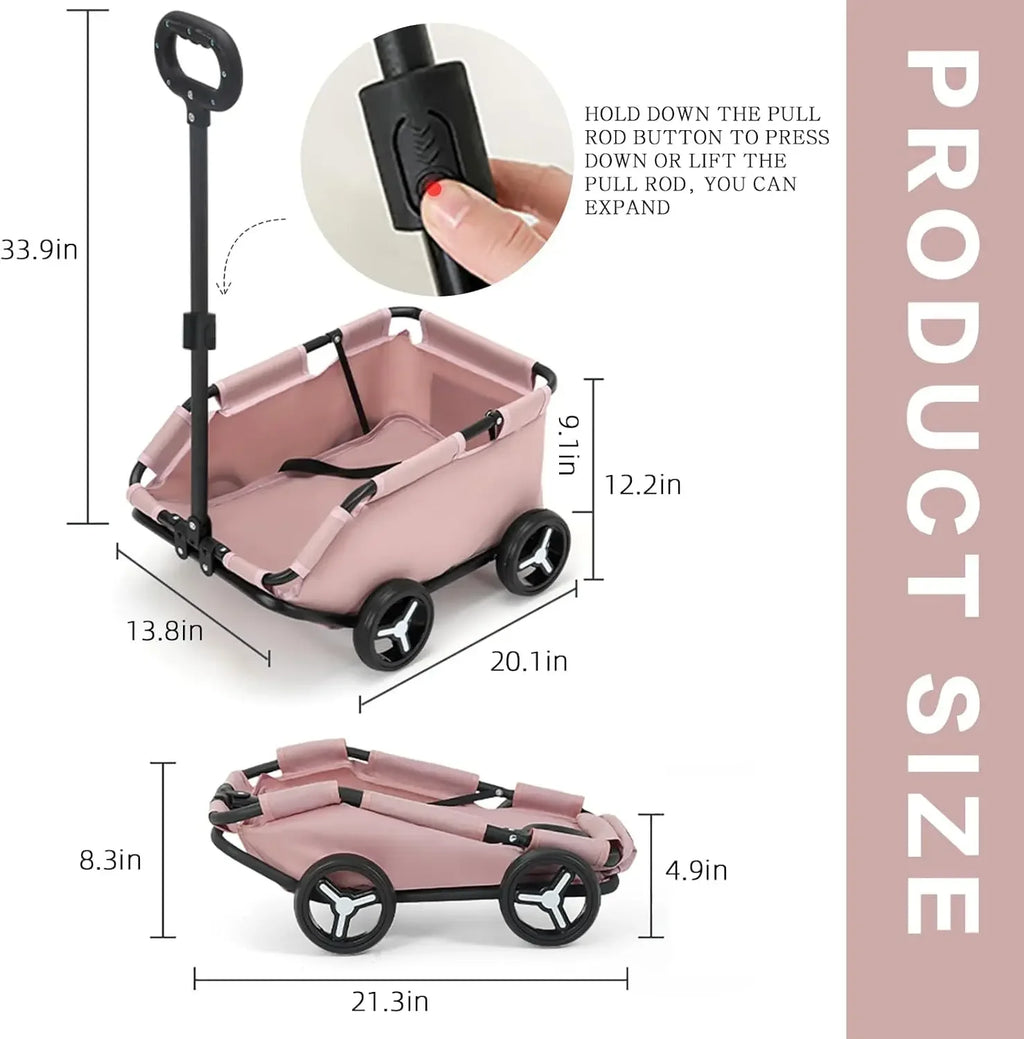 Lightweight Foldable Pet Stroller 4 Wheels Small Dog Handcart Comfortable Handlebars Foldable Dog Stroller for Small Cats & Dogs
