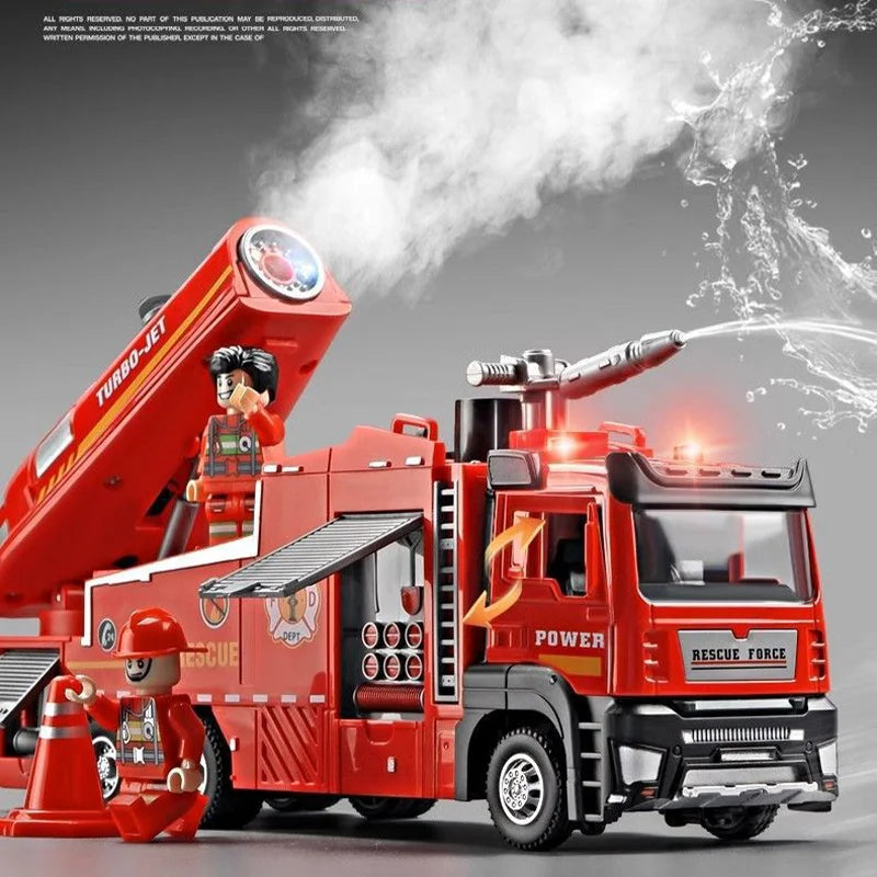 Fire Truck Diecast Simulation Sprinkler Toy with Light Music Water Spray Rescue Car Children's Toy Firefighter Truck