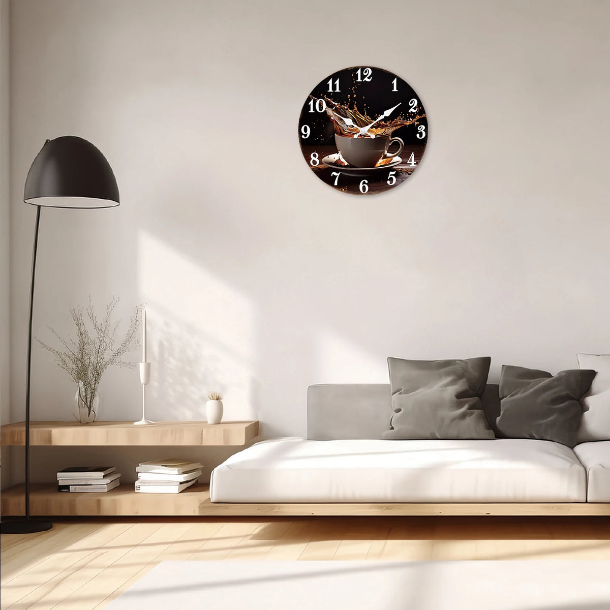 A Stylish Modern Coffee Cup Splash Wooden Wall Clock for Living Room, Bedroom, Kitchen, Home Decoration, Silent Quartz Clock, Holiday Gift, 10 Inches, 12 Inches (No Battery)