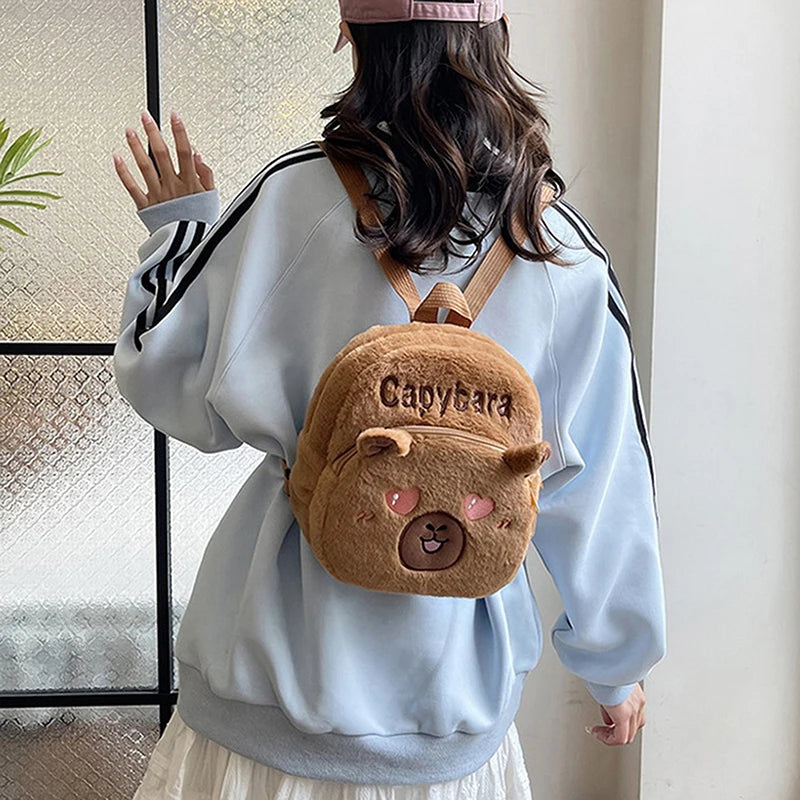 New Capybara Cartoon Animal Doll Plush Backpacks; Cute Portable Bag for Girls.