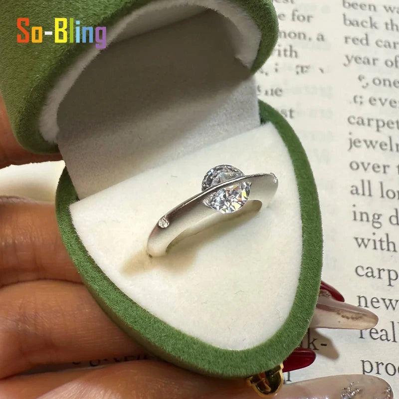So-Bling 925 Sterling Silver Moissanite Rings Rotating Universe Star Ring with White Gold Plated Lab Diamond Eternity Band Rings