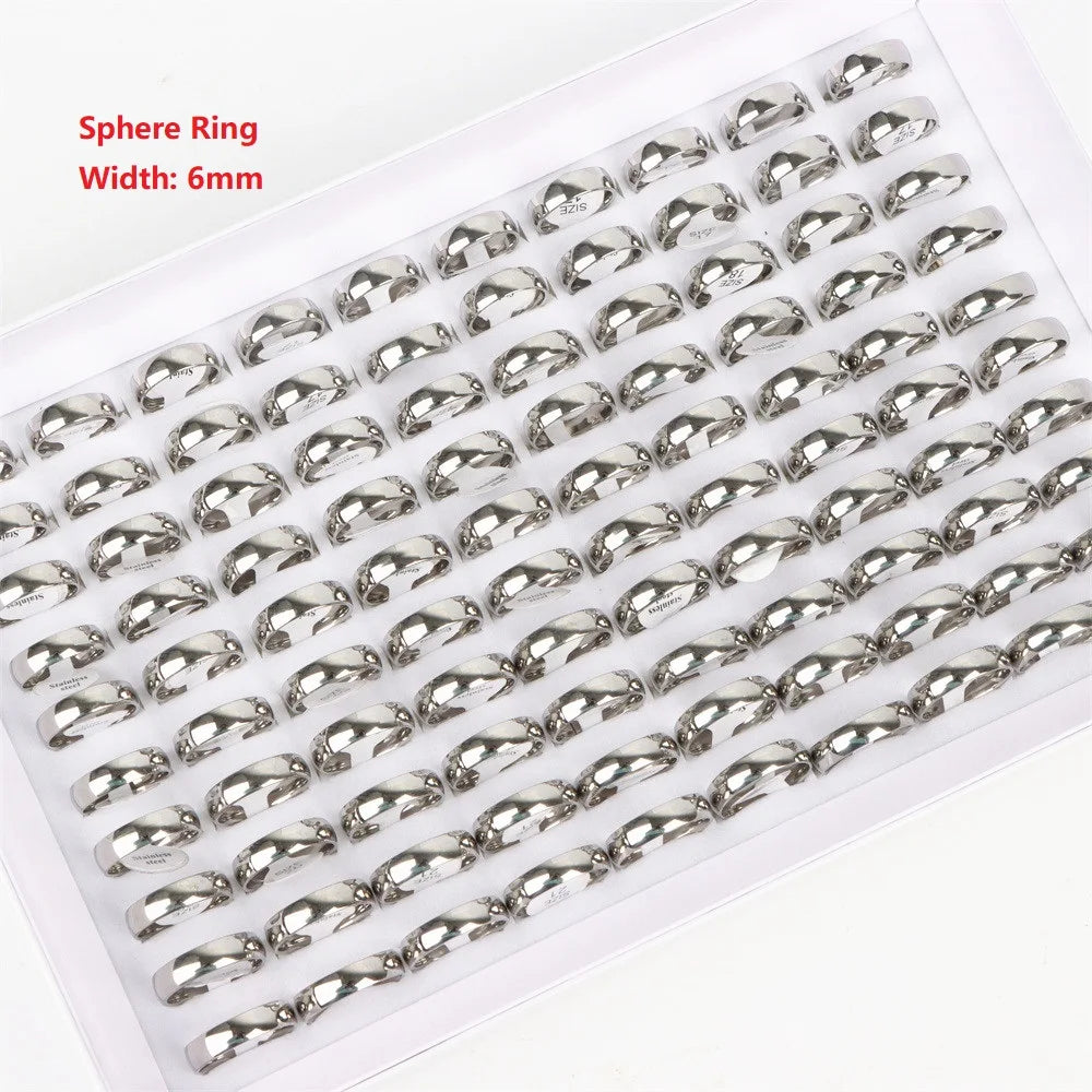 100Pcs/lot Fashion Smooth Stainless Steel Rings For Women Men Width 2-8mm Simple Lovers Jewelry Party