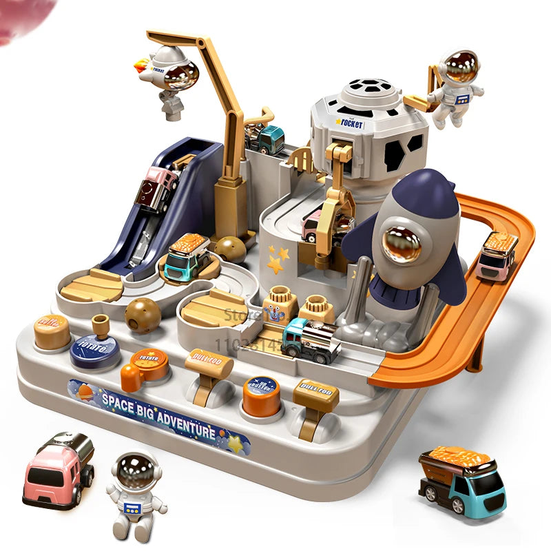 Racing Rail Car Track Adventure Game Educational Toys Children Brain Mechanical Interactive Train Model Animals Space Rocket Toy