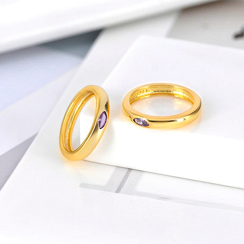 Trendy 18K Gold Plated Engagement Ring for Women Luxury Fashion Elegant Purple Crystal Wedding Rings Party Jewelry Gifts