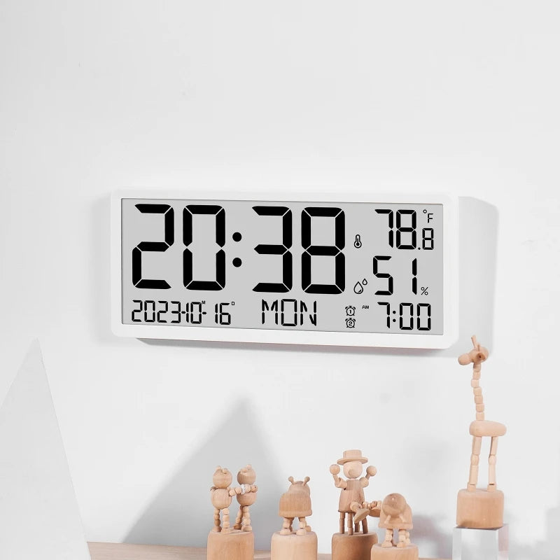 LCD Display Multifunctional Wall Clock Simple Modern Alarm Clock Large Screen Temperature Humidity & Electronic Clock