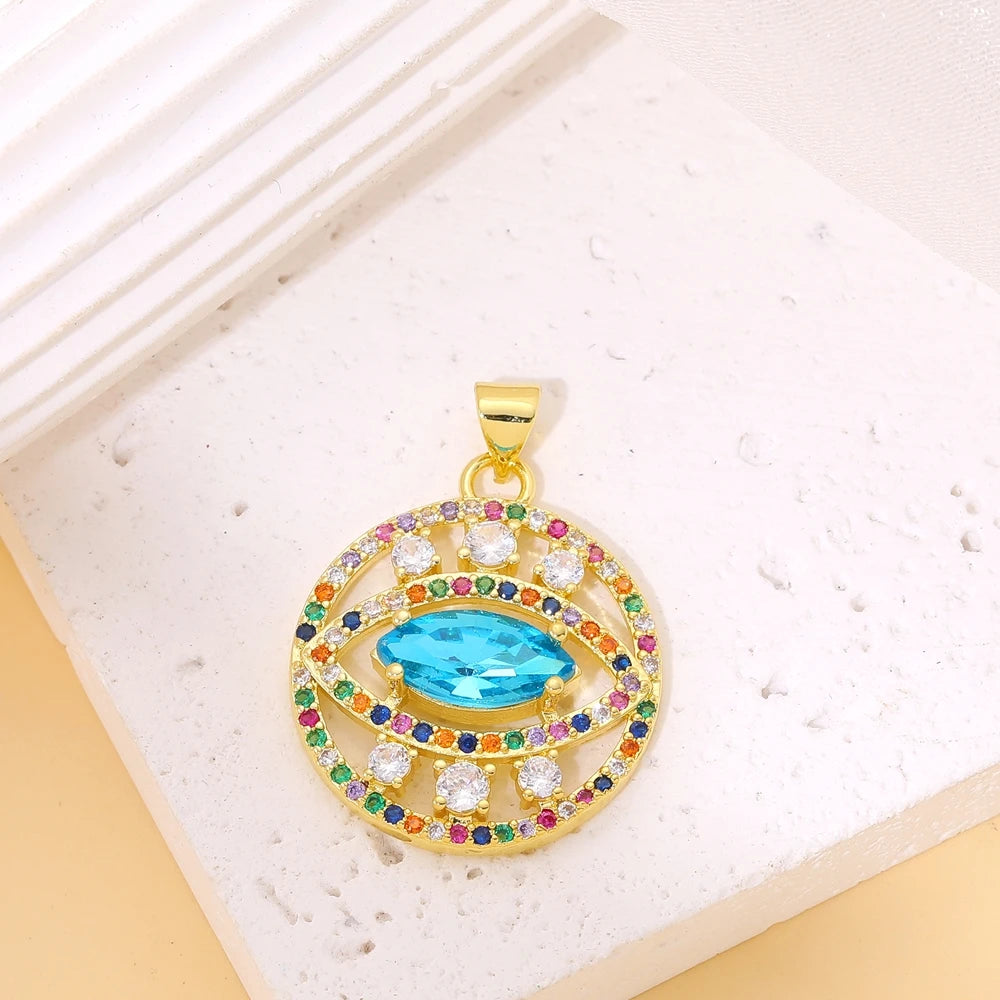 Juya Handmade 18K Real Gold Plated Opal Shell Round Turkish Greek Evil Eye Charms For DIY Luxury Talisman Pendant Jewelry Making