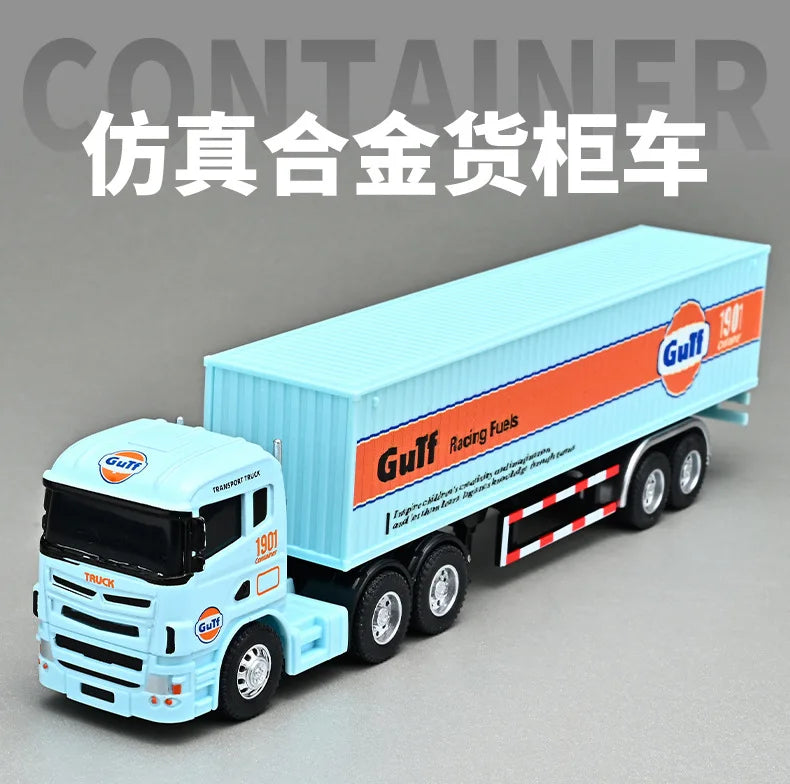 1:64 Small Trailer Container Truck Gulf Version Simulation Alloy Car Model Ornament Toy Collect Boys' Toys Gifts