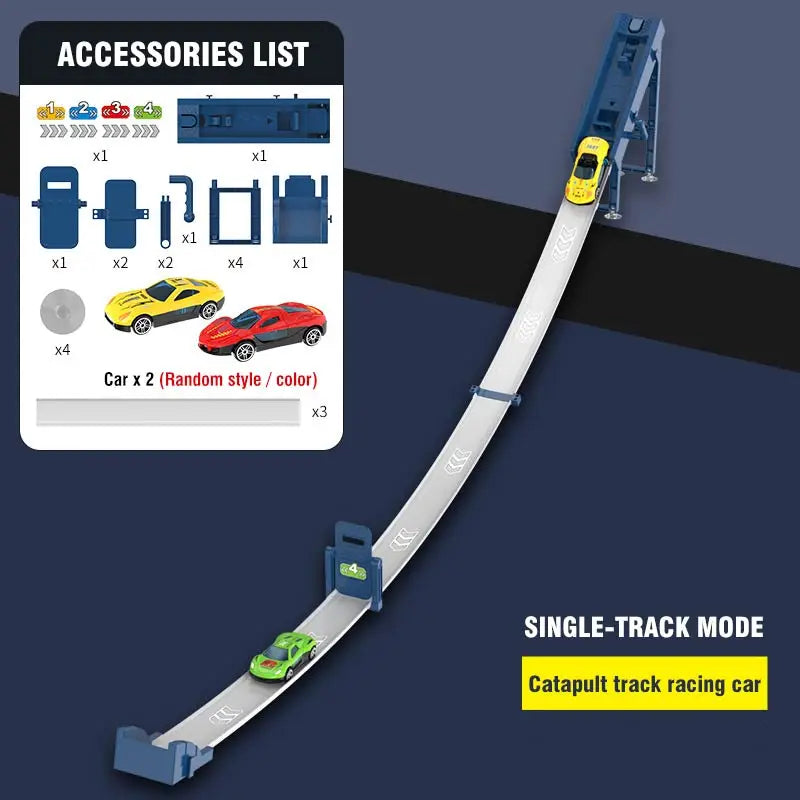 1/2/4 Tracks Mini Car Eject Toy for Boys Portable Rail Race Track Toy 4 Race Diecast Car Carrier Vehicles Set for Kids Boys Gift
