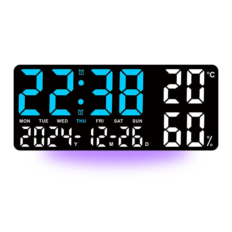 Large Digital Wall Clock with 7Colors Mood Light 2 Alarm TEMP Humidity Date Table Clock 12/24H Timing Countdown LED Alarm Clock