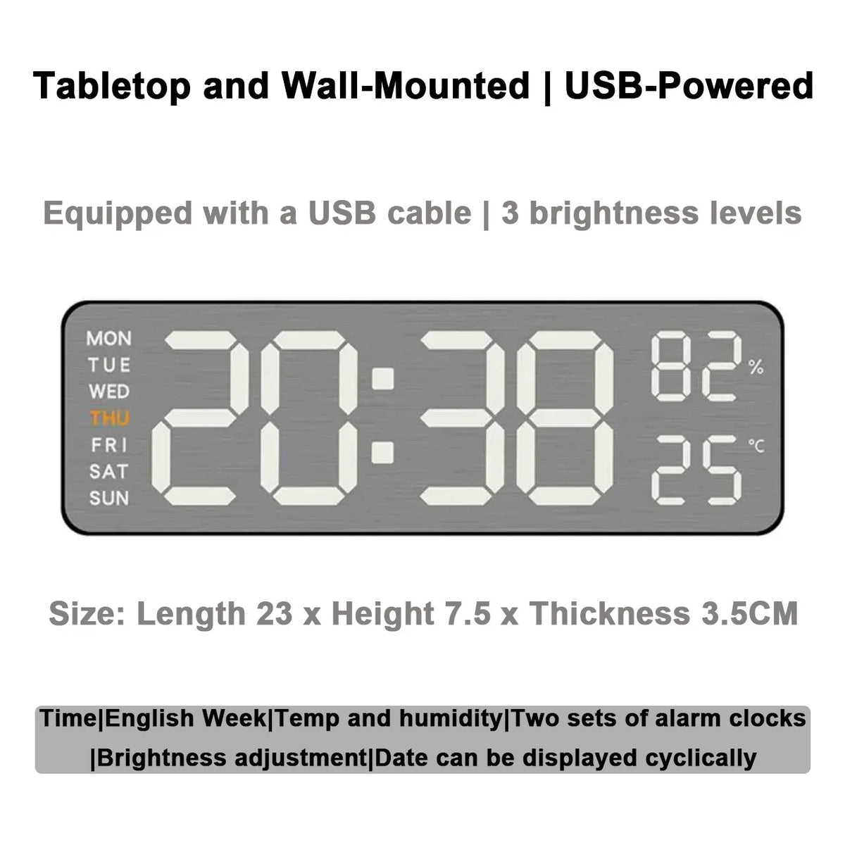 Mirror Brushed Finish Wall Clock Premium Feel Silent Wall Clock Table Alarm Clock Temp Display Bedroom Office Living Room Decor
