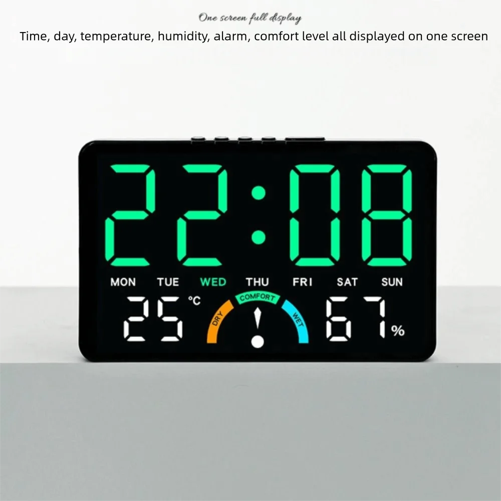 Wall-mounted Electronic Wall Clock Multi-functional Temperature Digital LED Clocks 12/24H Voice Control Display Table Clock
