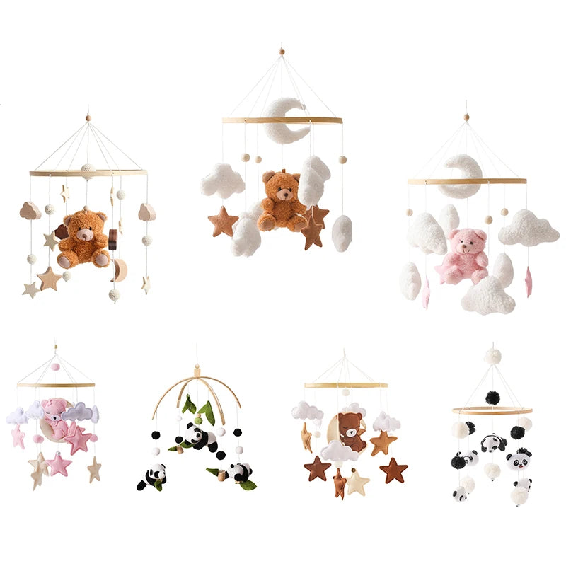 Baby Crib Cartoon Bear Mobile Rattle Toy January To December Hanging Bed Bell Newborn Soothing Toy Moving Musical Toy Baby Gift