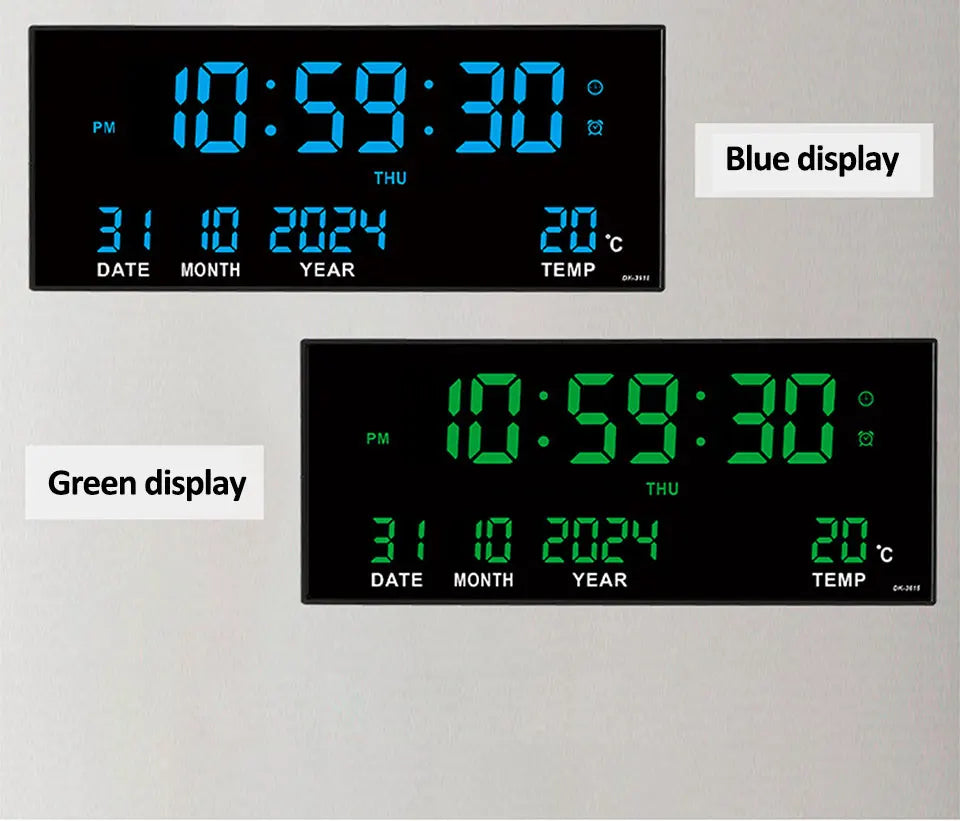 Digital Large Wall Clock Alarm Temperature Date Calendar Display 8 Sets of Alarm Clocks 14'' Electronic LED Clock Plug in Use