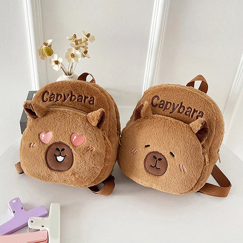 New Capybara Cartoon Animal Doll Plush Backpacks; Cute Portable Bag for Girls.
