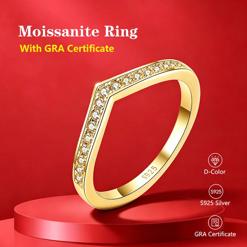 Pass Diamond Tester Pen Moissanite Ring Full Moissanites Around for Women S925 Silver Wedding Diamonds Band Stackable Ring