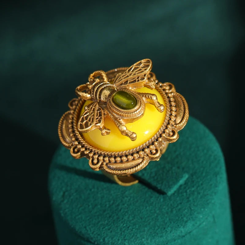 Vintage Elegant Large Flower Rings for Women Luxury Designer Colorful Rhinestones Rose Camellia Bee Antique Jewelry Wedding