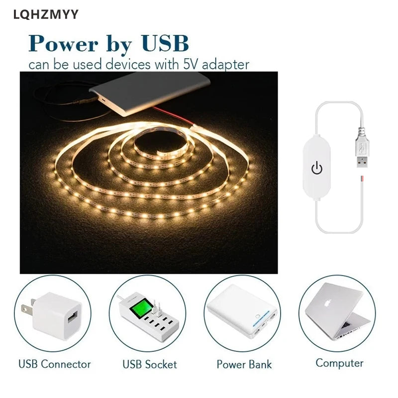 1 Led Light Strip with Touch Control Dimming, Low Voltage 5V, USB Powered, Touch Switch, Long Press to Adjust Light Brightness, Can Be Cut to Different Lengths, 3000K Warm White/6000K Pure White Led Strip, Suitable for