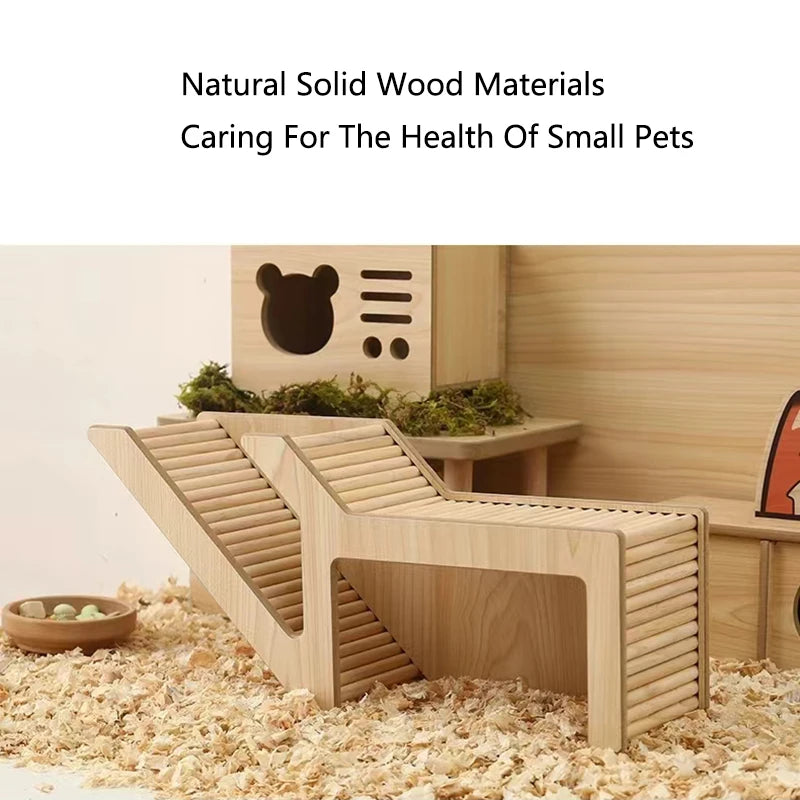 Wood Hamster Hideaway Toy Wooden Hamster House with Climbing Ladder Small Animals Castle Home for Dwarf Mice Gerbils Small Pets