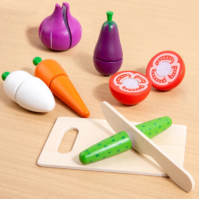 Simulation Kitchen Pretend Toy Wooden Classic Game Montessori Educational Toy For Children Kids Gift Cutting Fruit Vegetable Set
