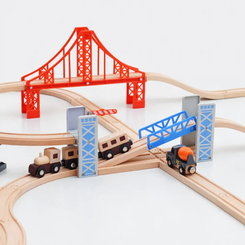 New Wooden Train Tracks Scene Accessories Mountain Tunnel Bridge Crane Tower Compatible ALL Brand Wooden Track Toys For Kids