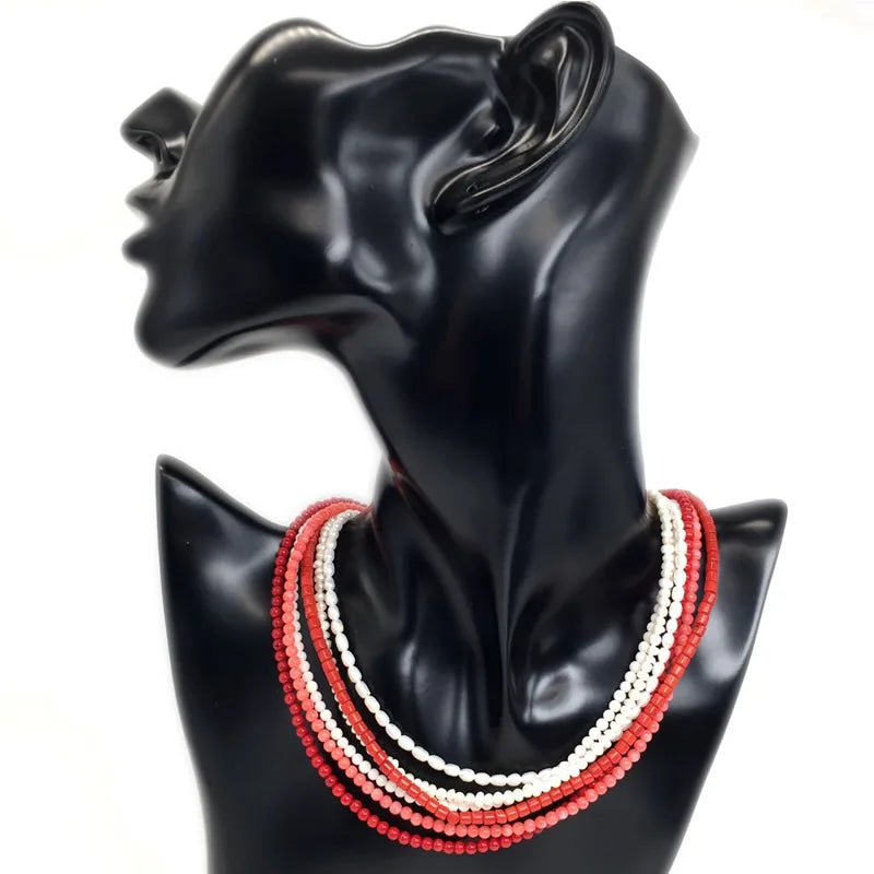 Trendy Love Pearl Red coral Necklace Female Personality Travel Party Fashion Clavicle Necklace Accessories collar perlas collar