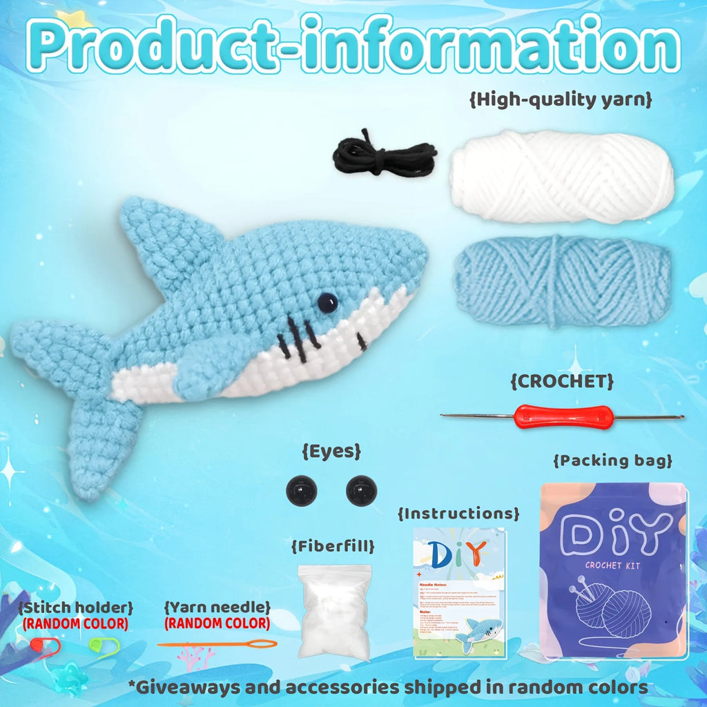 1pc Adorable Shark Amigurumi Crochet Kit for Beginners - DIY Fabric Craft with Step-by-Step Video Tutorials