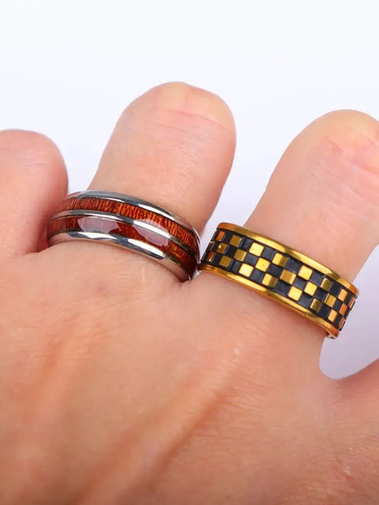 10/20/30/50Pcs/Lot Stainless Steel Fashion Ring Wood Grain Ring Men's Wedding Ring Women's Party Mixed Style Random Style