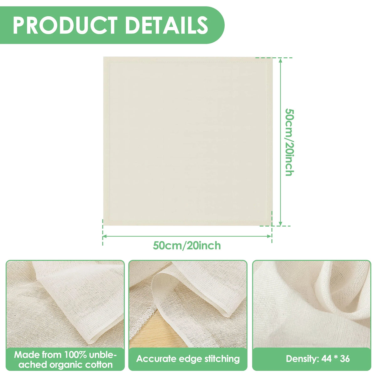 12Pcs Cheese Cloths Natural Unbleached Cotton Cheesecloth 20 Inch Square Cheese Cloths Reusable Organic Kitchen Fine Mesh Strain
